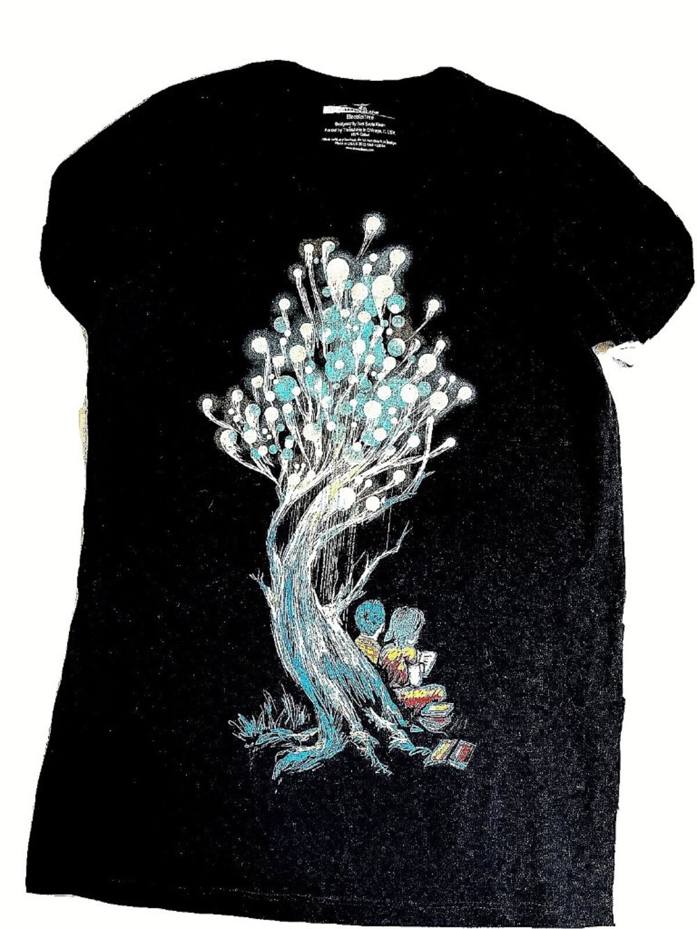 VTG Youth Girl T-Shirt Black Graphic Print Tee Size L Large Girly ELECTRICI TREE